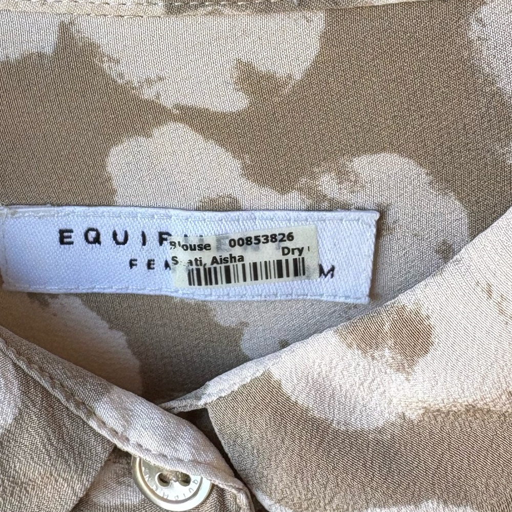 Equipment Femme Taupe Cream Heart Print Silk Blouse Size Medium - Picture 3 of 12